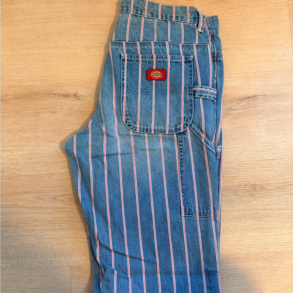Dickies Blue Jeans with Red and White Stripes